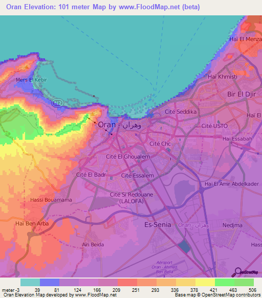 Oran,Algeria Elevation Map