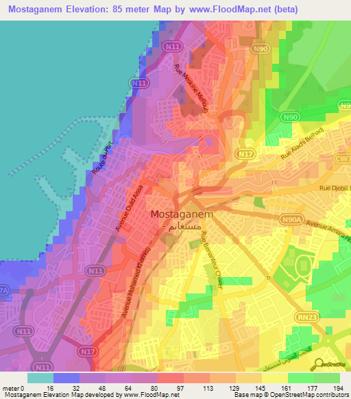 Mostaganem,Algeria Elevation Map