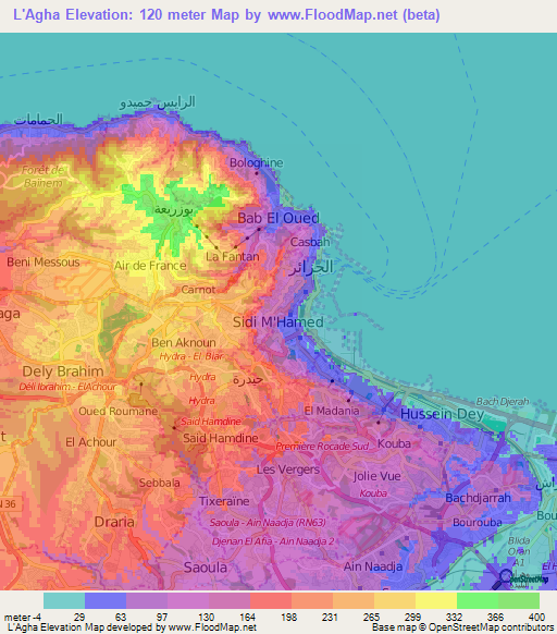 L'Agha,Algeria Elevation Map