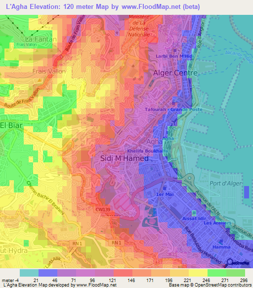 L'Agha,Algeria Elevation Map