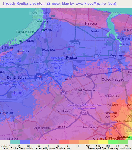 Haouch Rouiba,Algeria Elevation Map