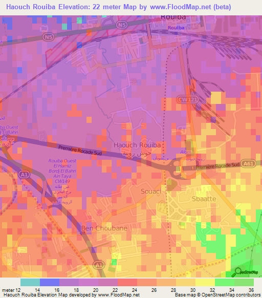 Haouch Rouiba,Algeria Elevation Map