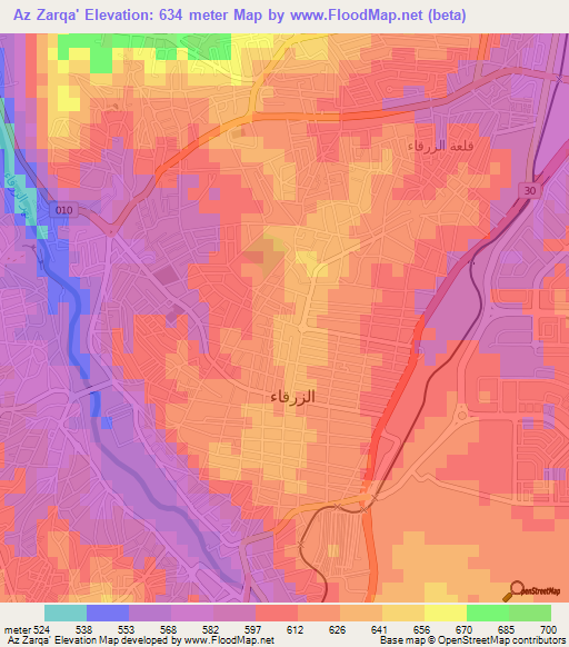 Elevation Of Az Zarqajordan Elevation Map Topography Contour