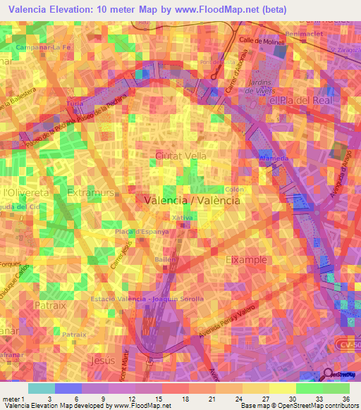 Valencia,Spain Elevation Map