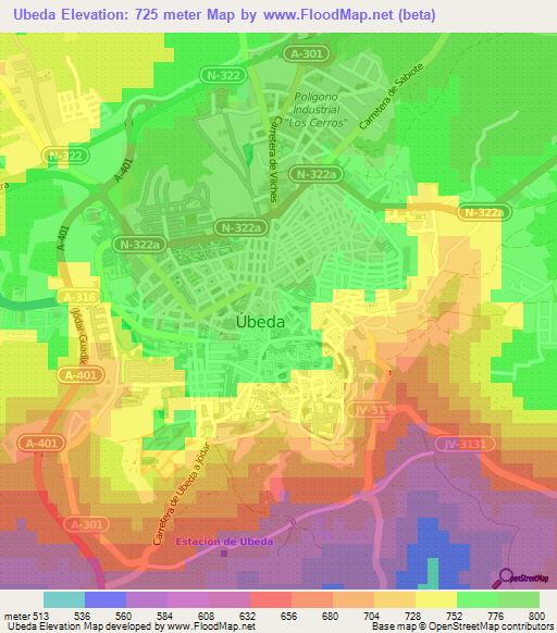 Ubeda,Spain Elevation Map