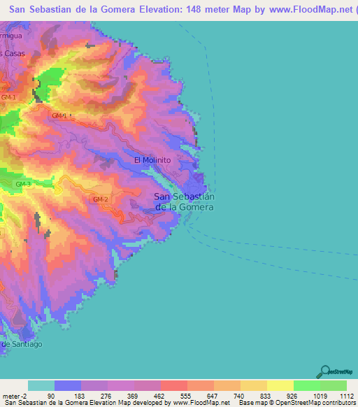 San Sebastian de la Gomera,Spain Elevation Map