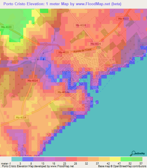 Porto Cristo,Spain Elevation Map