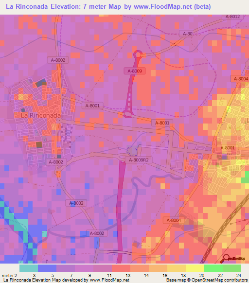 La Rinconada,Spain Elevation Map