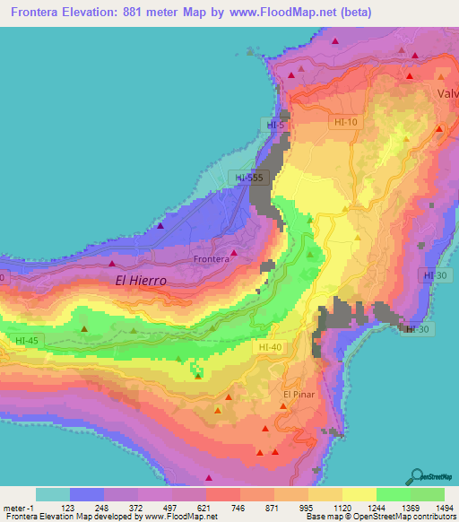 Frontera,Spain Elevation Map