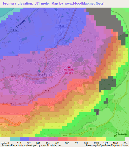 Frontera,Spain Elevation Map