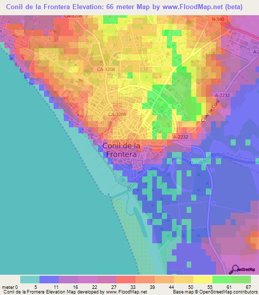 Conil de la Frontera,Spain Elevation Map