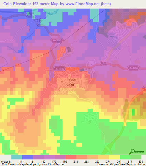 Coin,Spain Elevation Map