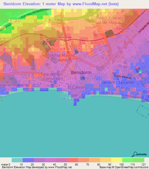 Benidorm,Spain Elevation Map