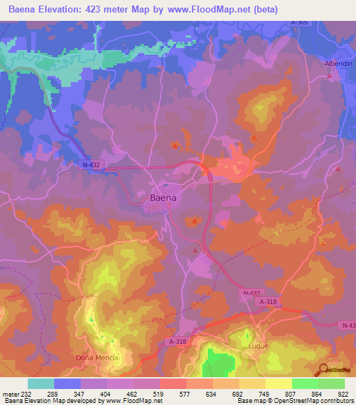 Baena,Spain Elevation Map