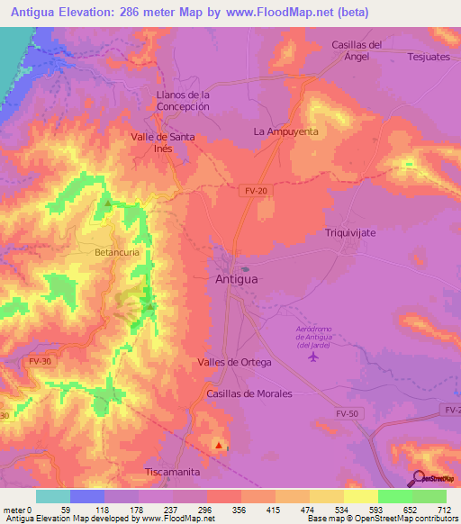 Antigua,Spain Elevation Map