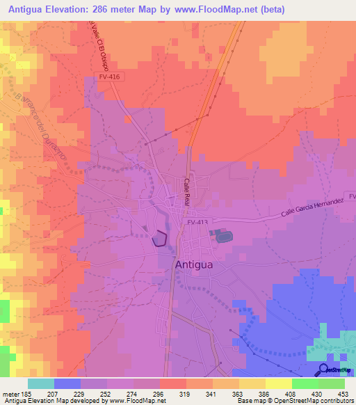 Antigua,Spain Elevation Map