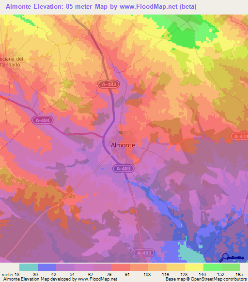 Almonte,Spain Elevation Map