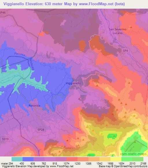 Viggianello,Italy Elevation Map