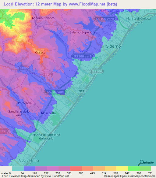 Locri,Italy Elevation Map