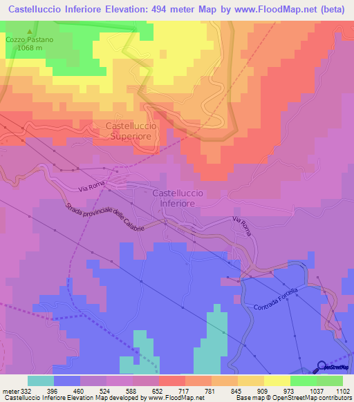 Castelluccio Inferiore,Italy Elevation Map