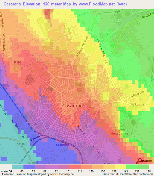 Casarano,Italy Elevation Map