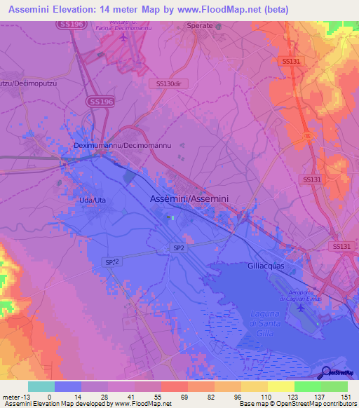 Assemini,Italy Elevation Map