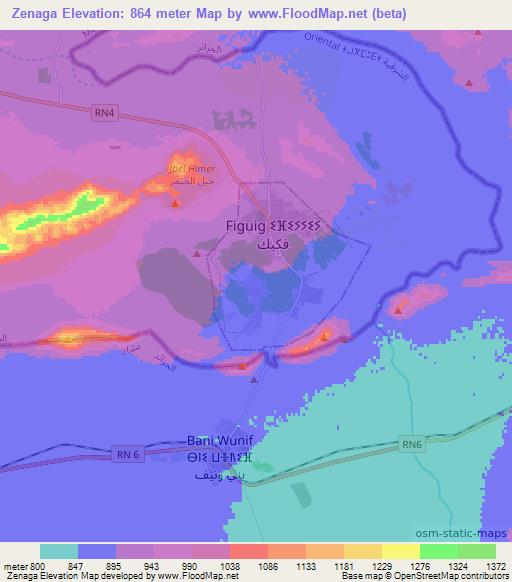 Zenaga,Morocco Elevation Map