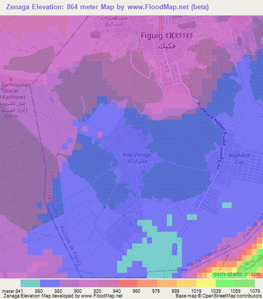 Zenaga,Morocco Elevation Map