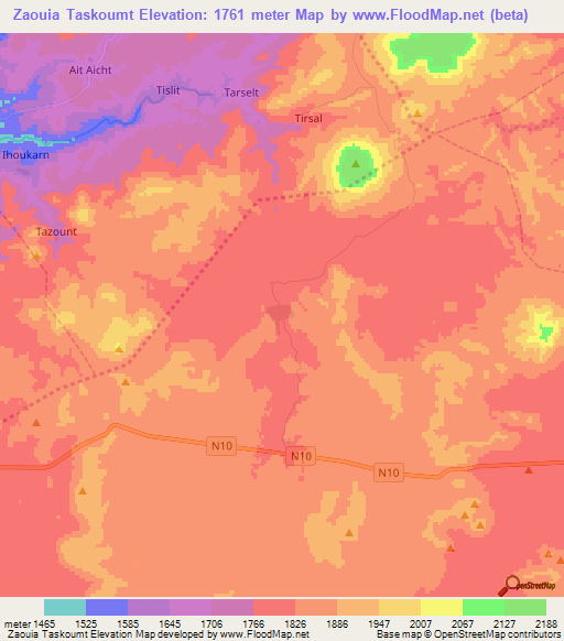 Zaouia Taskoumt,Morocco Elevation Map