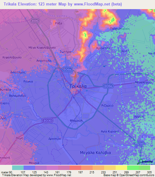 Trikala,Greece Elevation Map