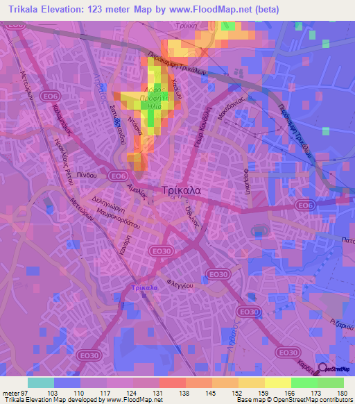 Trikala,Greece Elevation Map