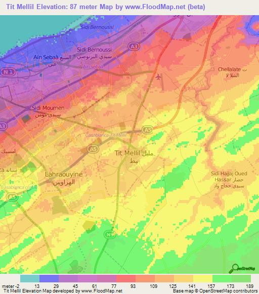 Tit Mellil,Morocco Elevation Map