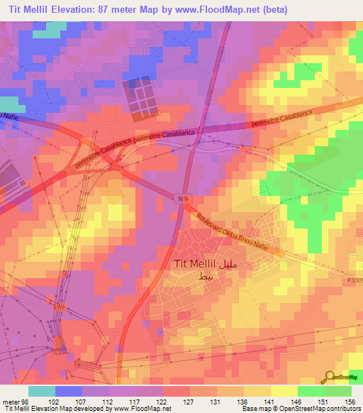 Tit Mellil,Morocco Elevation Map