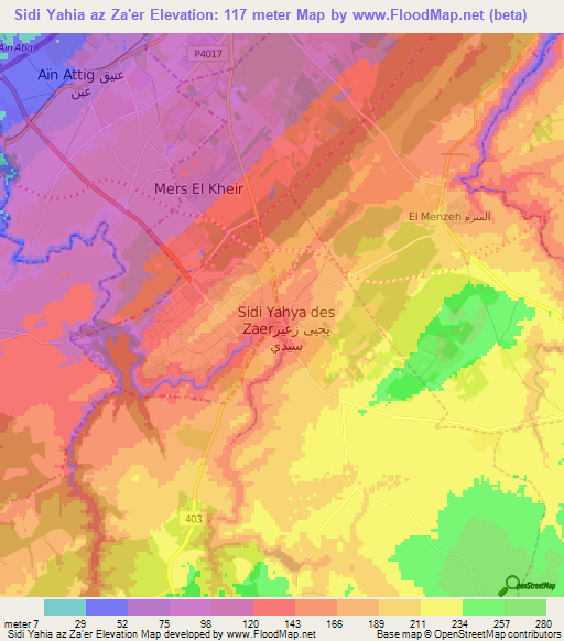 Sidi Yahia az Za'er,Morocco Elevation Map