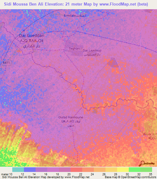 Sidi Moussa Ben Ali,Morocco Elevation Map