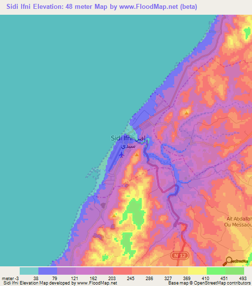 Sidi Ifni,Morocco Elevation Map