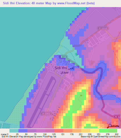 Sidi Ifni,Morocco Elevation Map