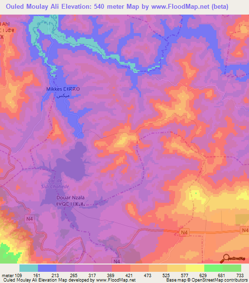 Ouled Moulay Ali,Morocco Elevation Map