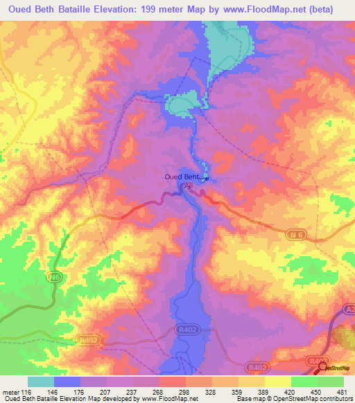 Oued Beth Bataille,Morocco Elevation Map