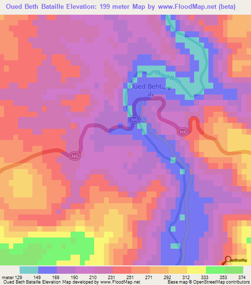 Oued Beth Bataille,Morocco Elevation Map