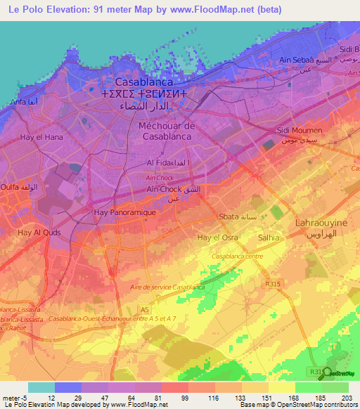 Le Polo,Morocco Elevation Map