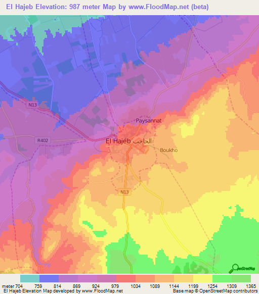 El Hajeb,Morocco Elevation Map