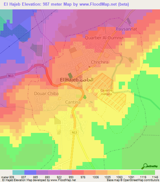 El Hajeb,Morocco Elevation Map
