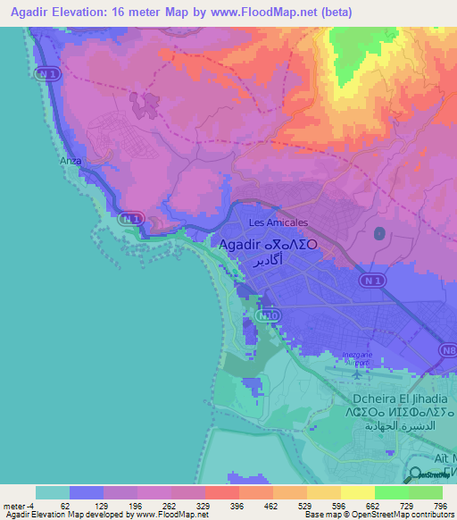 Agadir,Morocco Elevation Map