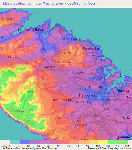 Lija,Malta Elevation Map