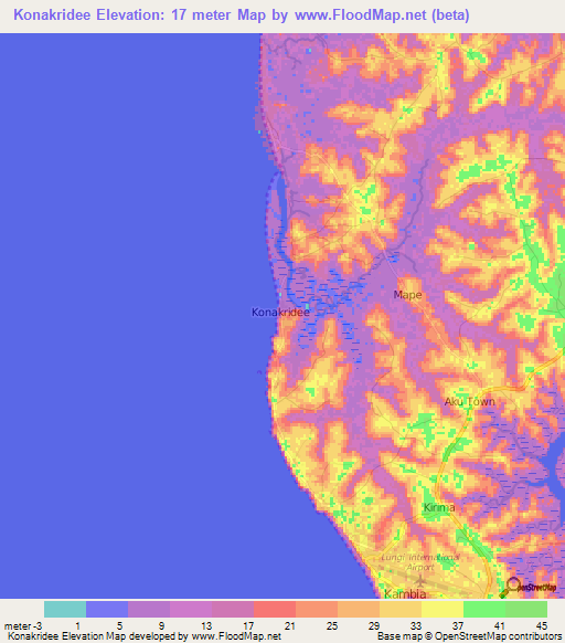 Konakridee,Sierra Leone Elevation Map