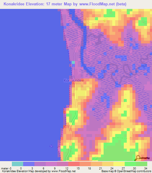 Konakridee,Sierra Leone Elevation Map