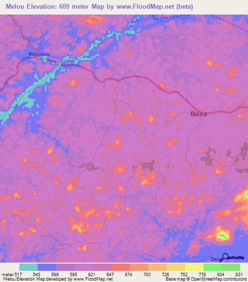 Melou,Guinea Elevation Map