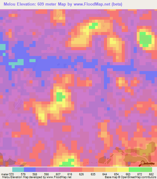 Melou,Guinea Elevation Map