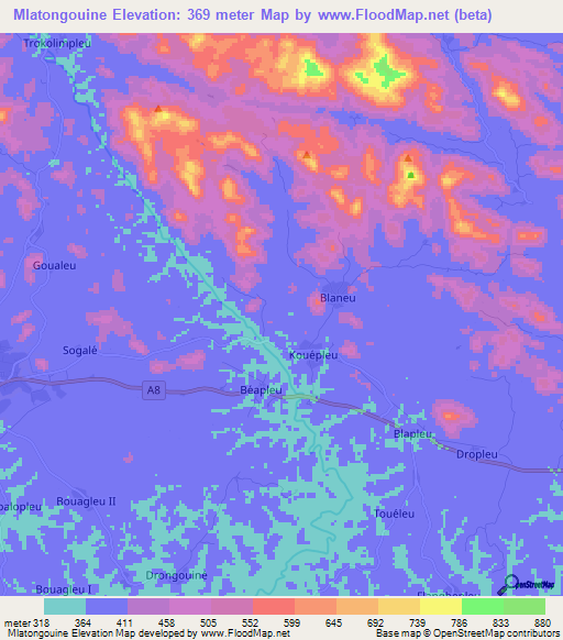 Mlatongouine,Guinea Elevation Map